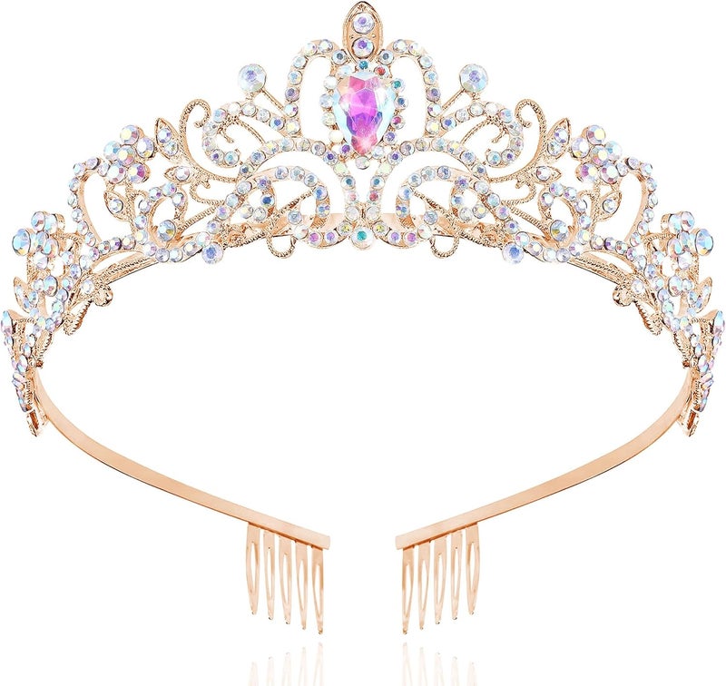 TAROSE Crowns for Women, Queen Crystal Gold Silver Tiaras with White Rhinestone and Combs, Goddess Crown for Wedding Bride Birthday Princess Bridal Shower Hair Accessories for Women - Image 1